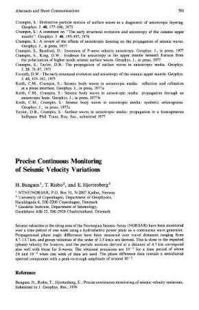 Precise continuous monitoring of seismic velocity variations