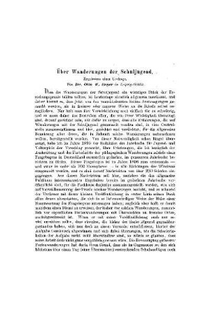 Über Wanderungen der Schuljugend : Ergebnisse einer Umfrage ; (Schluss)