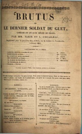 Brutus ou le dernier soldat du guet : comédie en un acte ; mêlée de chant