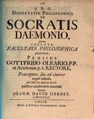 Dissertatio Philosophica De Socratis Daemonio