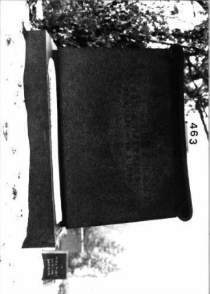 Grabstein 463 (Index: 100092334) Material: Granit Zustand: gut Maße HxBxT: 112x150x40 cm Beschreibung: breite aufgesockelte Stele mit Abdeckplatte: Grabstein 463