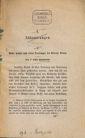 Über neuere und ältere Deutungen des Wortes Missa