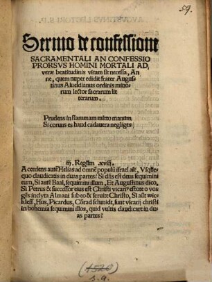 Sermo de confessione Sacramentali An Confessio Prorsvs Homini Mortali Ad verae beatudinis vitam sit necessa, An ne