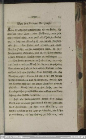 Von den Fiebern überhaupt