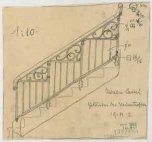 Fischer, Theodor; Kassel; Museum (jetzt: Hessisches Landesmuseum) - Geländer der Nebentreppen (Ansicht)