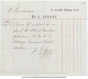 Receipt : [Quittung für Reinhold Grundemann] ; London, 13.05.1867