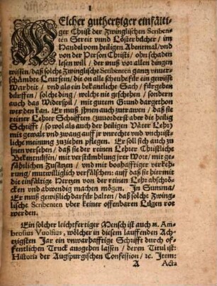 Gründtliche Widerlegung Des vnwarhafftigen Zwinglischen Buchs wölches M. Ambrosius Vuolfius vnder dem Tittel Historia der Augspurgischen Confession ... in offentlichem Truck außgehn lassen
