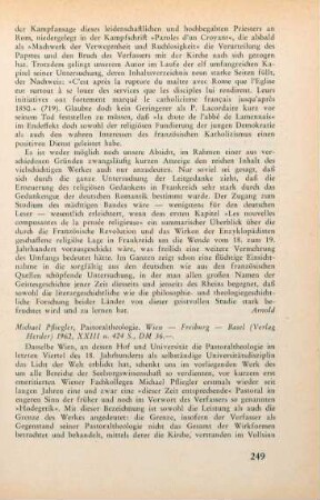 249-250 [Rezension] Pfliegler, Michael, Pastoraltheologie