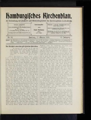 Nr. 42. Hamburg, 17. Oktober 1915. 12. Jahrgang.