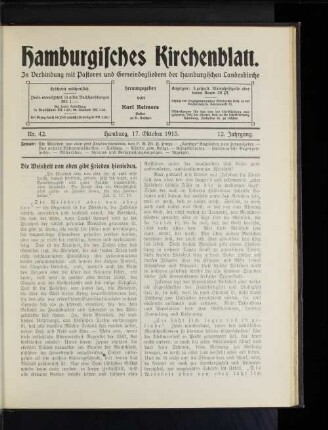 Nr. 42. Hamburg, 17. Oktober 1915. 12. Jahrgang.