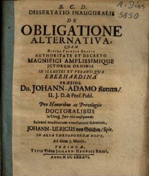 Dissertatio Inauguralis De Obligatione Alternativa