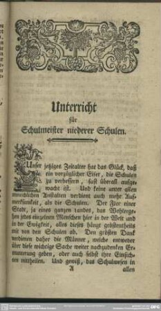 [Einleitung] Unterricht für Schulmeister niederer Schulen