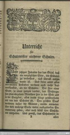 [Einleitung] Unterricht für Schulmeister niederer Schulen