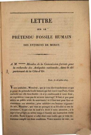 Lettre sur le prétendu fossile humain des environs de Moret