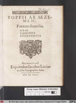 Foppii Ab Aezema IC. Poemata Iuvenilia : Odae. Sermones. Epigrammata