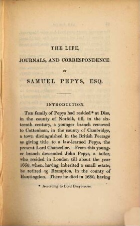 The life, journals and correspondence of Samuel Pepys including a narrative of his voyage to Tangier deciphered from the short-hand mss. in the Bodleian library by John Smith : Now first published from the originals. In two volumes, 1