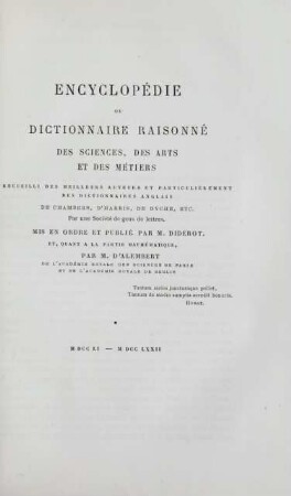 Encyclopédie ou dictionnaire raisonné des sciences, des arts et des métiers