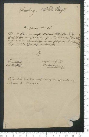 Brief von Willibald Alexis an Adelbert von Chamisso