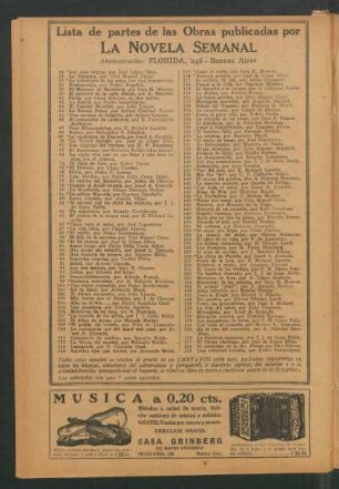 Lista de partes de las obras publicadas por "La Novela Semanal"