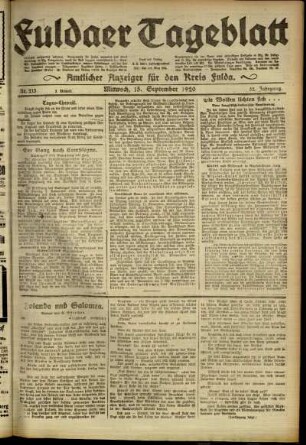 Erste Ausgabe vom Mittwoch, den 15. September 1920.
