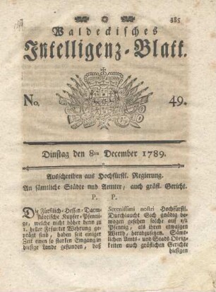 No. 49, Dinstag den 8ten December 1789