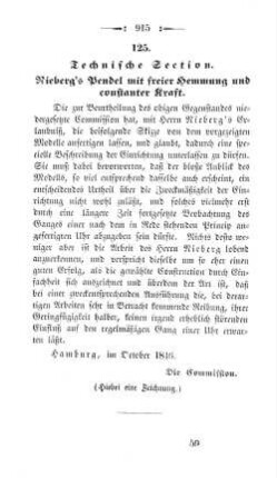 125. Technische Section. : Nieberg's Pendel mit freier Hemmung und constanter Kraft.