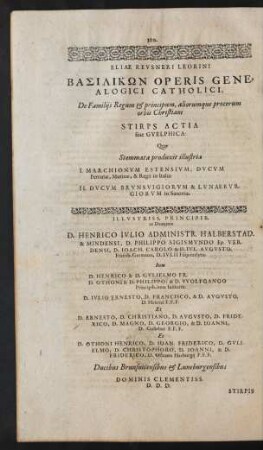 [Pars V.] De Familiis Regum ... Stirps Actia sive Guelphica: ...