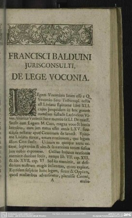 Francisci Balduini Jurisconsulti, De Lege Voconia