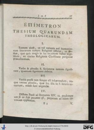 Epimetron Thesium Quarendundam Theologicarum.