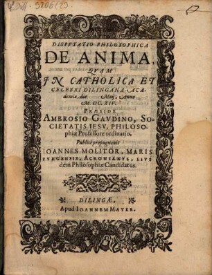 Dispvtatio Philosophica De Anima