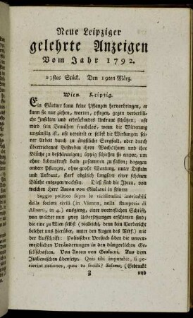 23stes Stück. Den 19ten März.