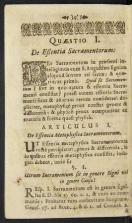 Quaestio I. De Eßentia Sacramentorum: