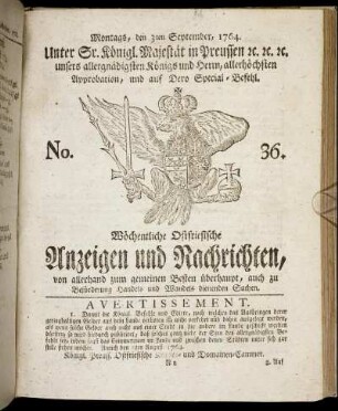 No. 36. Montags, den 3ten September 1764.
