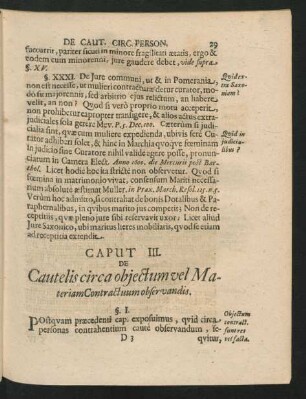 Caput III. De Cautelis circa obiectum vel Materiam Contractuum observandis.