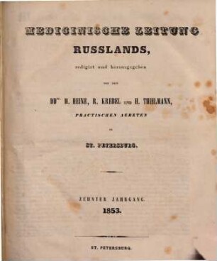 Medicinische Zeitung Russlands. 10. 1853