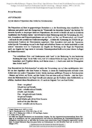 Auf Schalke! Auf als lokative Präposition ohne Artikel im Ruhrdeutschen