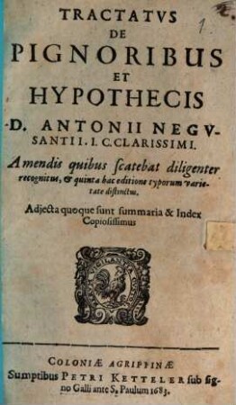 Tractatus de pignoribus et hypothecis