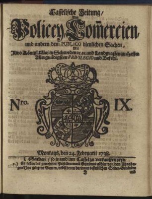 Nro. IX, Montags, den 24. Februarii 1738