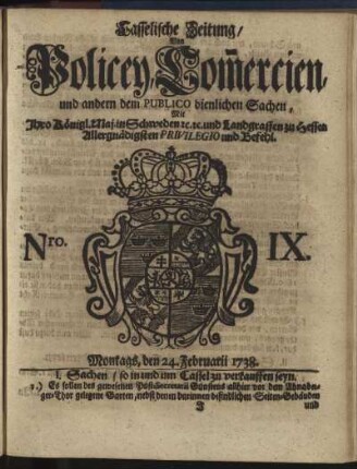 Nro. IX, Montags, den 24. Februarii 1738