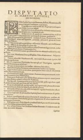Disputatio D. Martini Lutheri.