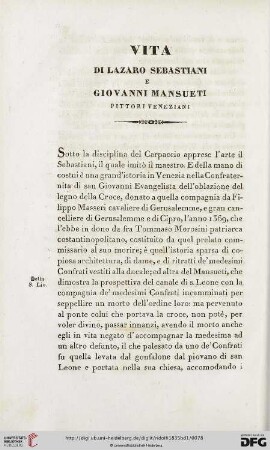 Vita di Lazaro Sebastiani e Giovanni Mansueti, pittori veneziani