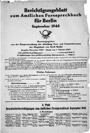 1948: Berichtigungsblatt November 1949