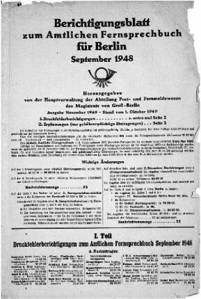 1948: Berichtigungsblatt November 1949