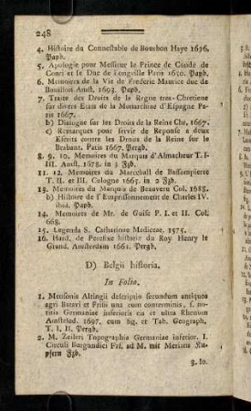 248-256, D) Belgii historia. - E) Historia Poloniae.