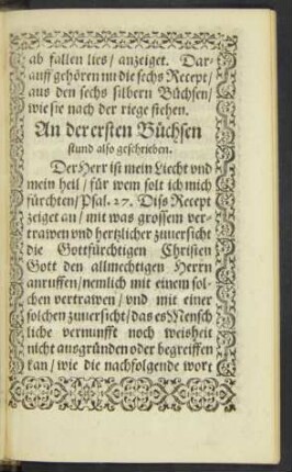 An der ersten Büchsen stund also geschrieben.
