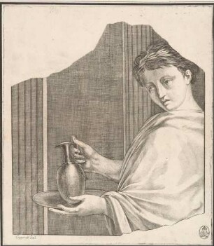 Oberkörper einer Frau mit Kanne, Abb. 50 aus: Disegni intagliati in rame di pitture antiche ritrovate nelle scavazioni di Resina, Neapel 1746