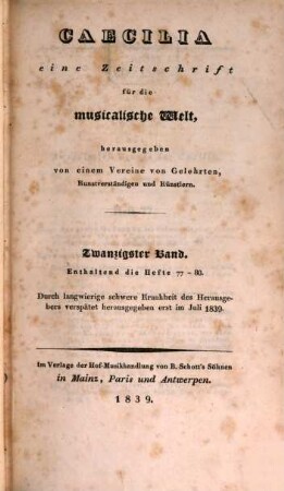 Caecilia  : eine Zeitschrift für die musikalische Welt. 20 = H. 77 - 80. 1839