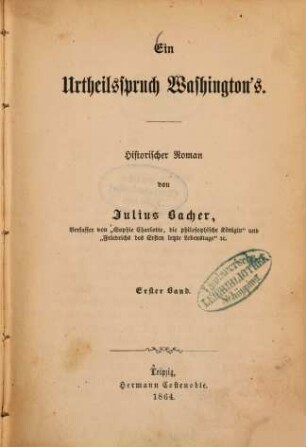 Ein Urtheilsspruch Washington's : historischer Roman, 1