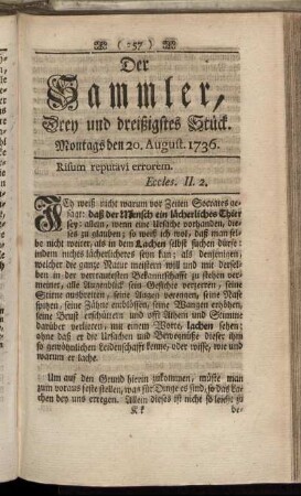 Drey und dreißigstes Stück. Montags den 20. August 1736.
