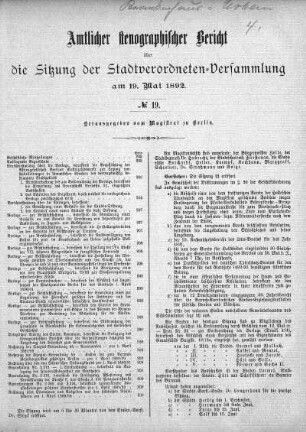 No. 19, 19. Mai 1892